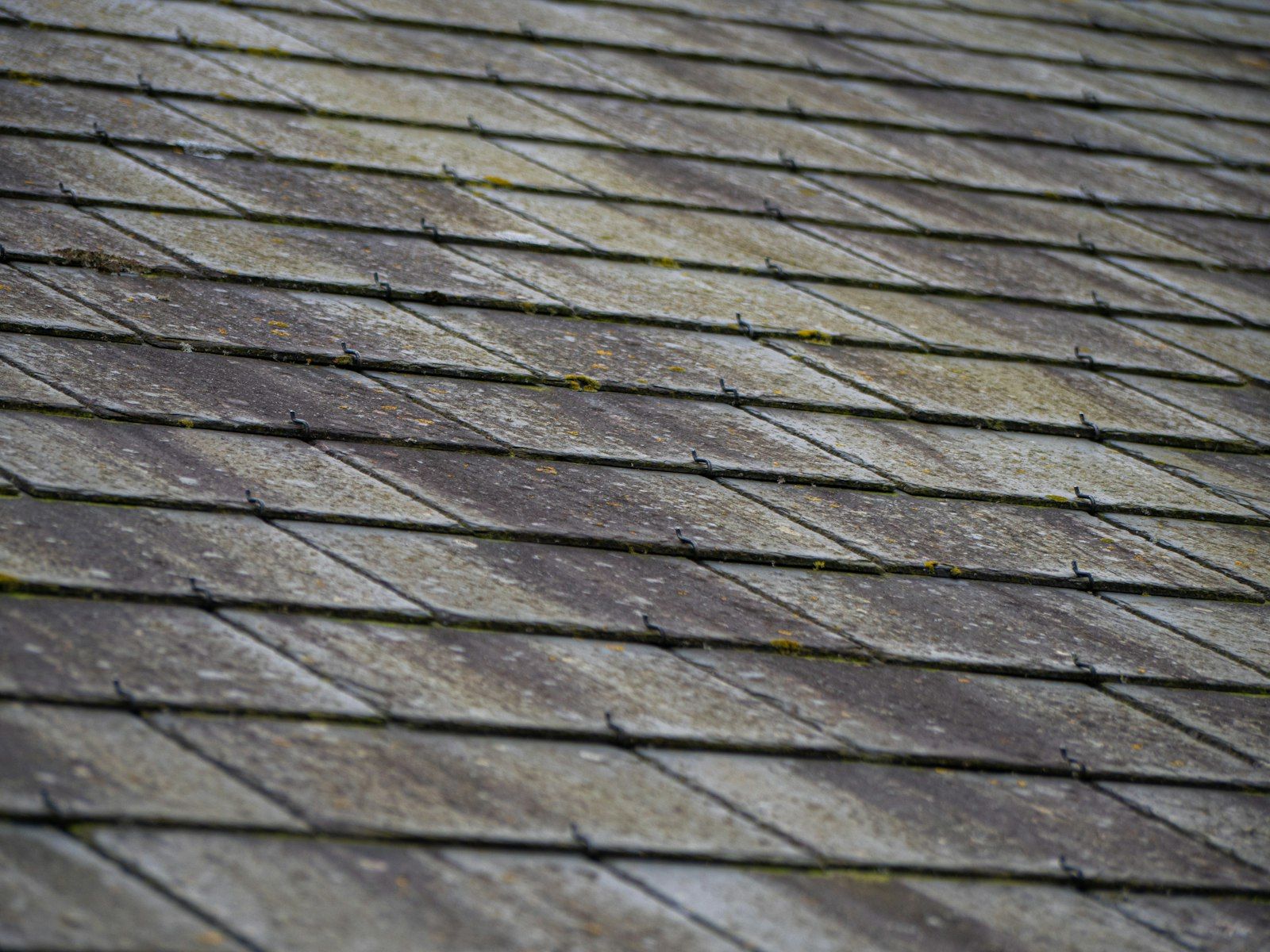 Close-up of a roof made of gray wood planks.